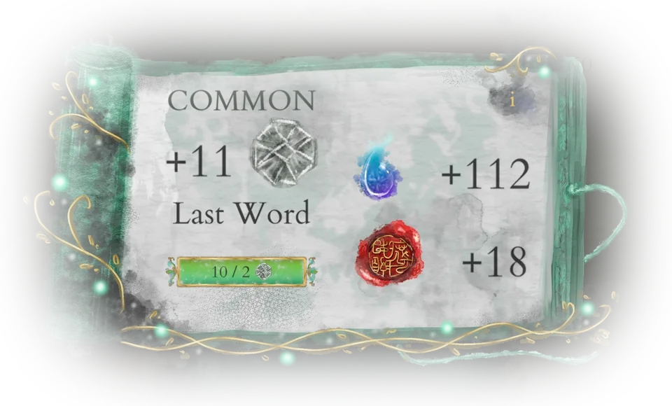 An opened scroll holding the Knowledge called Last Word