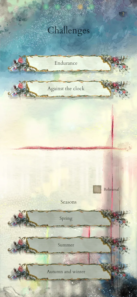 The Challenges screen: Endurance, Against the clock and the Seasons